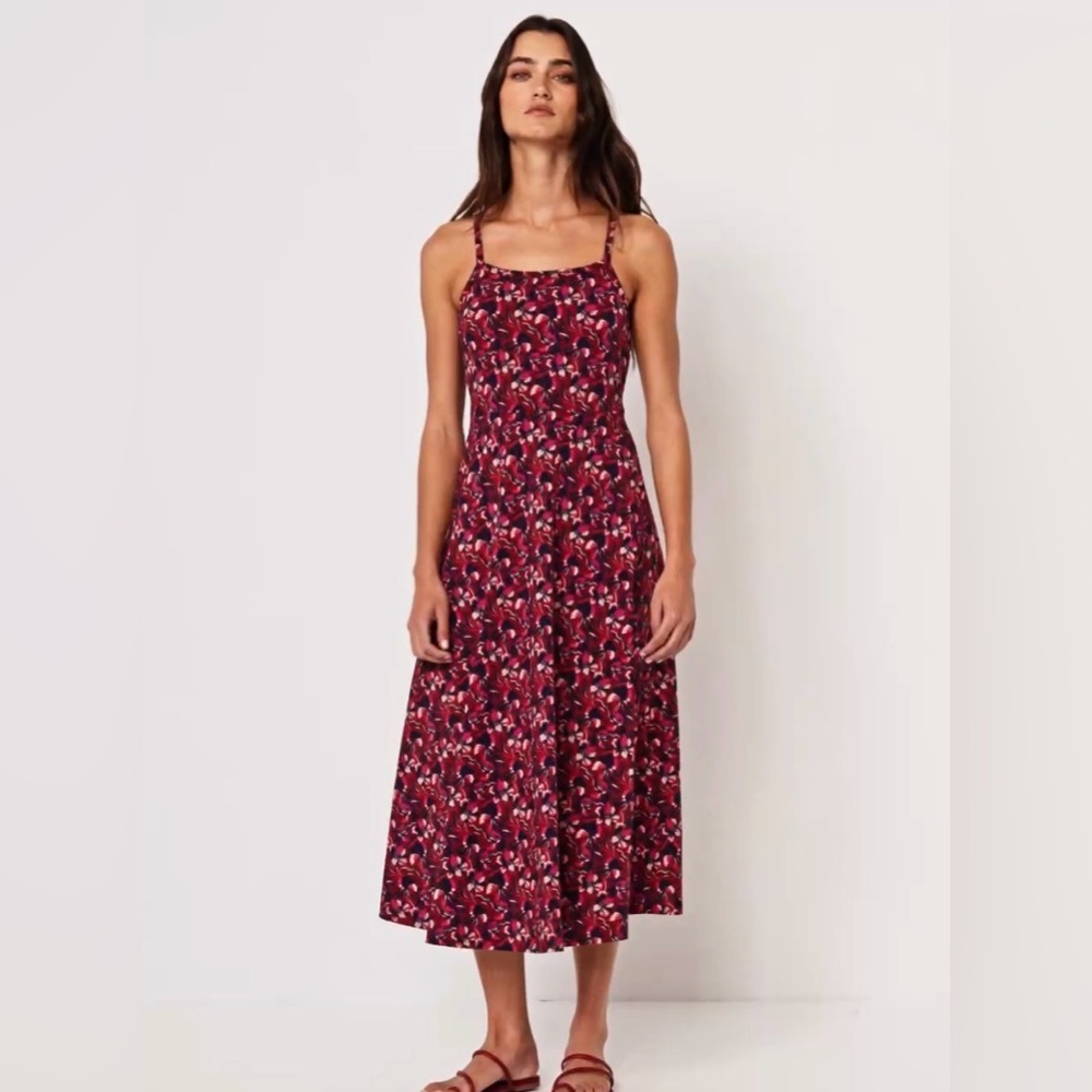 NWT Organic Fit and Flare Midi Sun Dress XS “Short” Paradise Petal Poppy Red